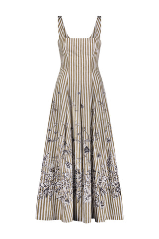 Printed Floral Poplin Stripe Caitlin Dress