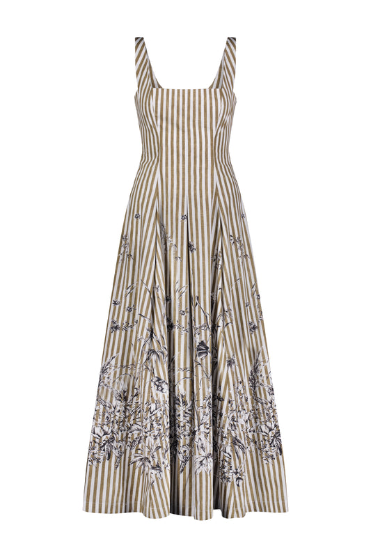 Printed Floral Poplin Stripe Caitlin Dress
