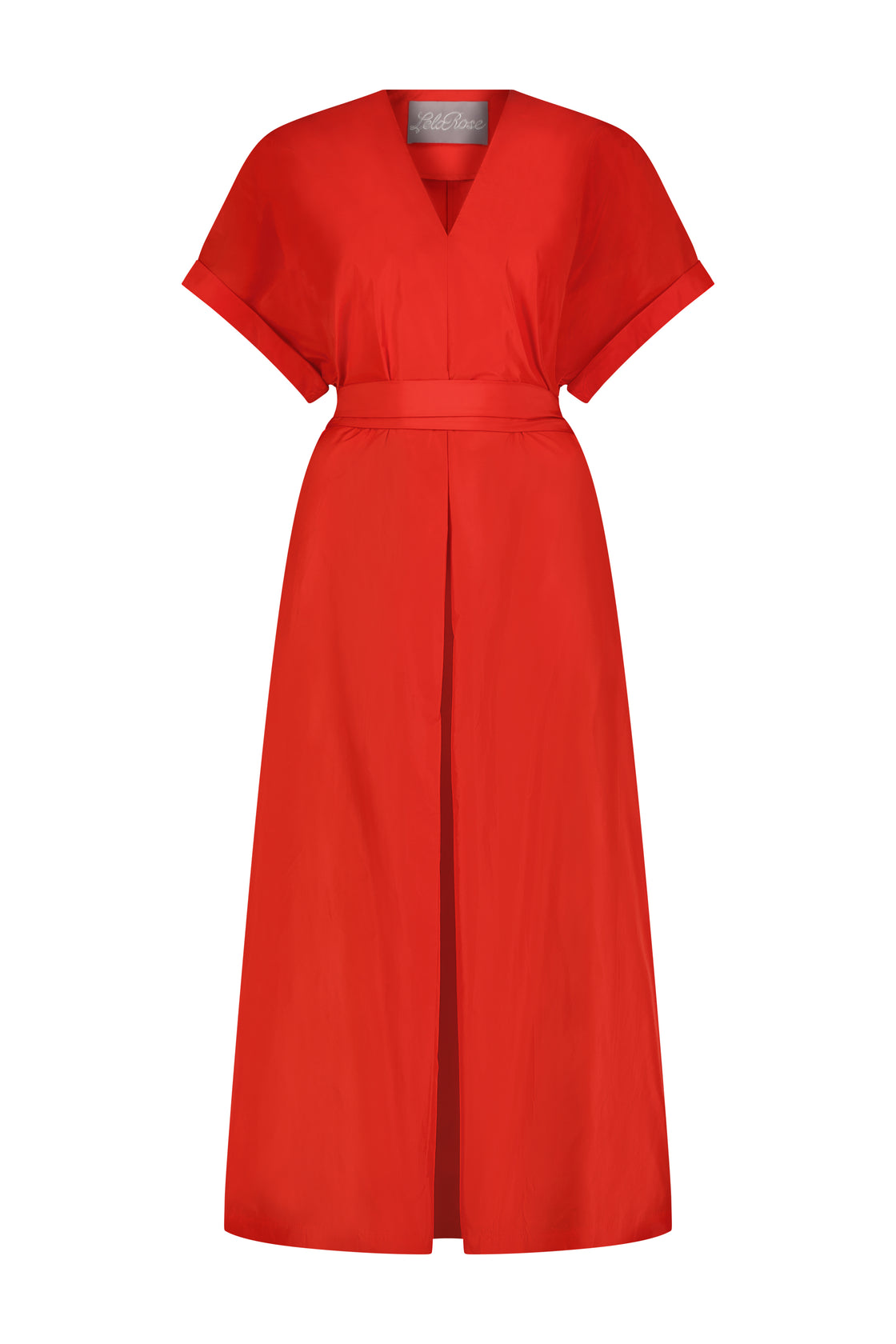Taffeta Short Sleeve V-Neck A-Line Dress