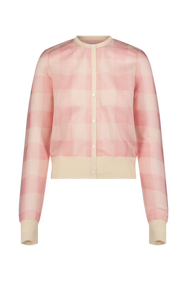 Plaid Sheer Knit Long Sleeve Cardigan
