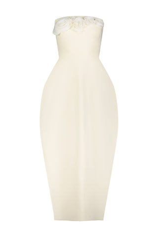 Rose Detail Knit Strapless Bubble Dress