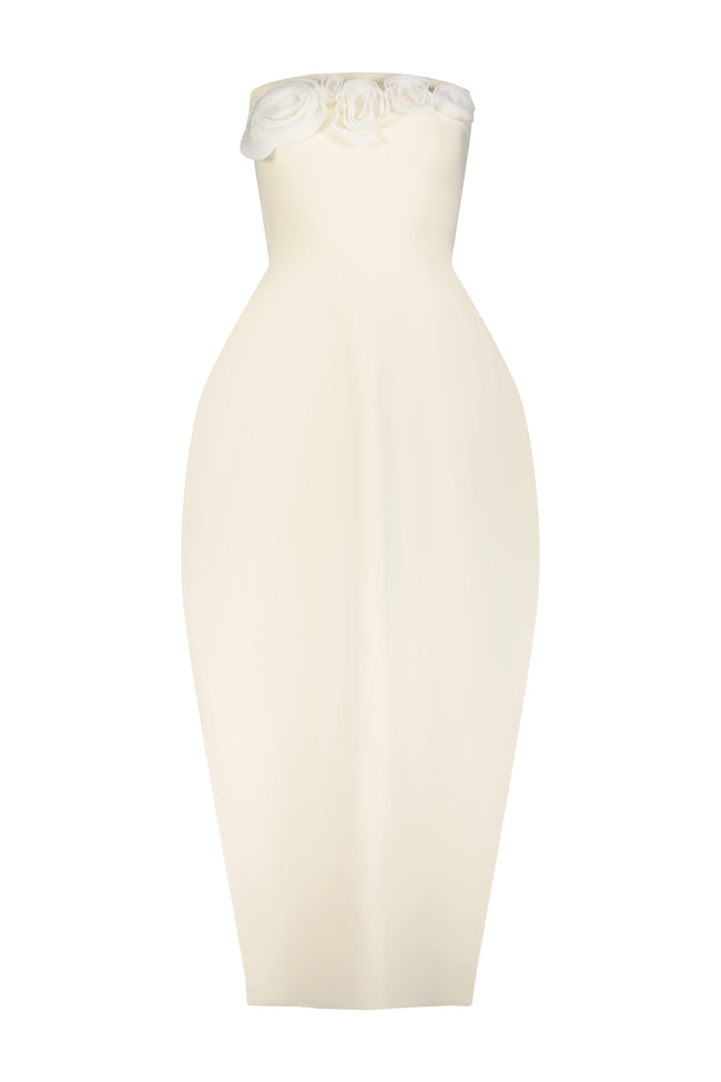 Rose Detail Knit Strapless Bubble Dress