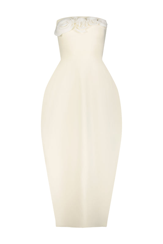 Rose Detail Knit Strapless Bubble Dress