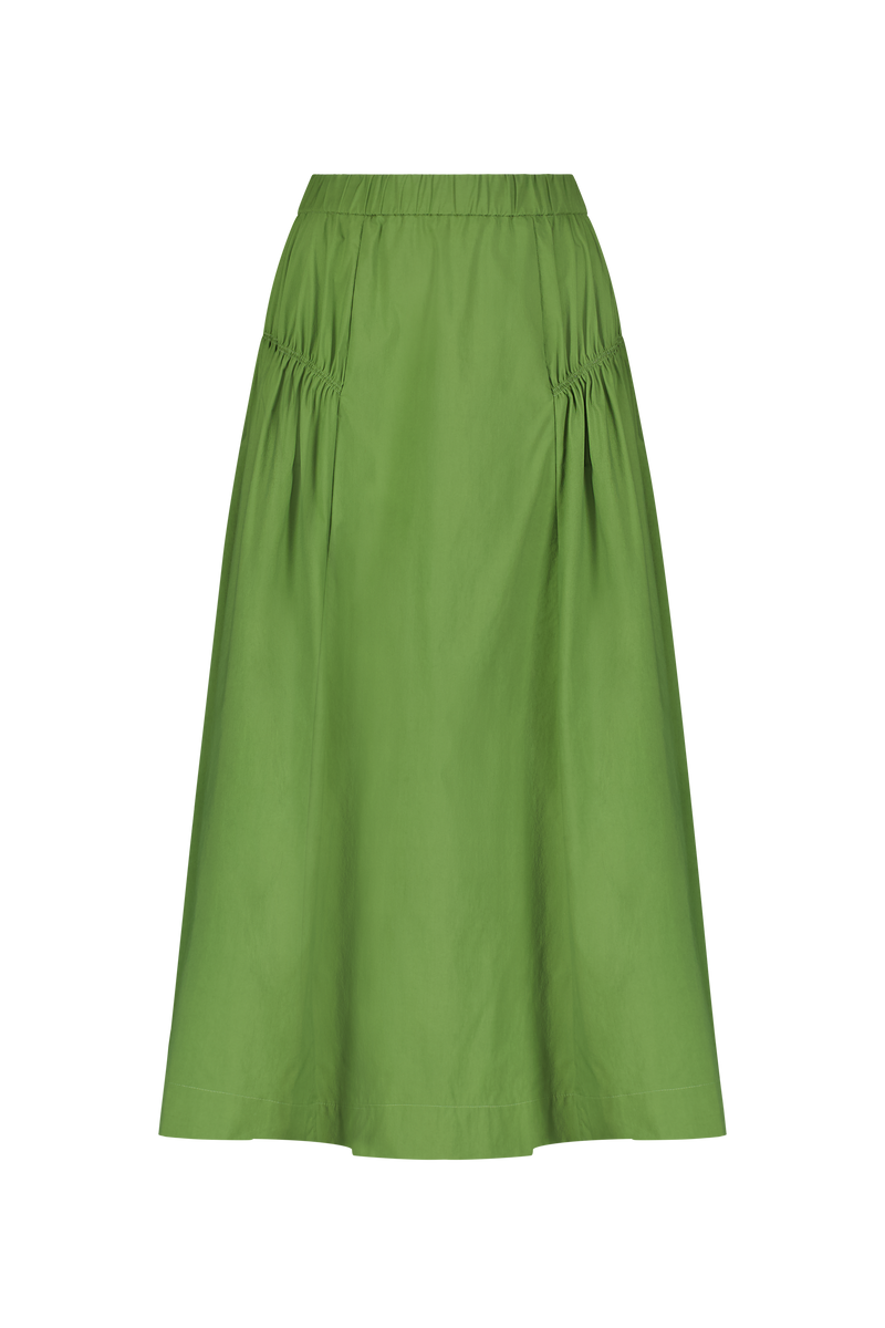 Tech Poplin Shirred Skirt