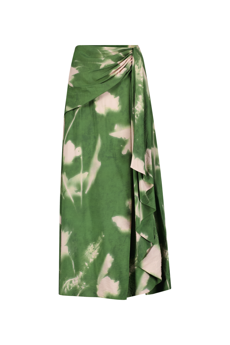 Abstract Floral Crepe Cascade Skirt