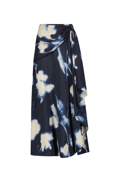 Abstract Floral Crepe Cascade Skirt