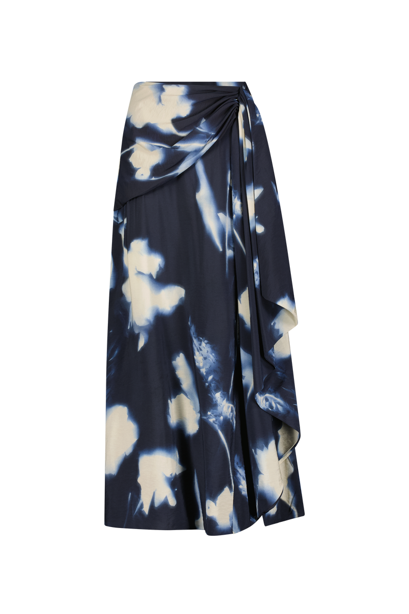 Abstract Floral Crepe Cascade Skirt