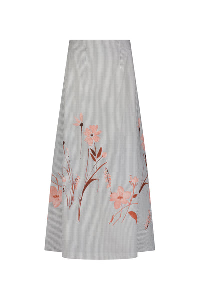 Floral Striped Cotton A-Line Skirt