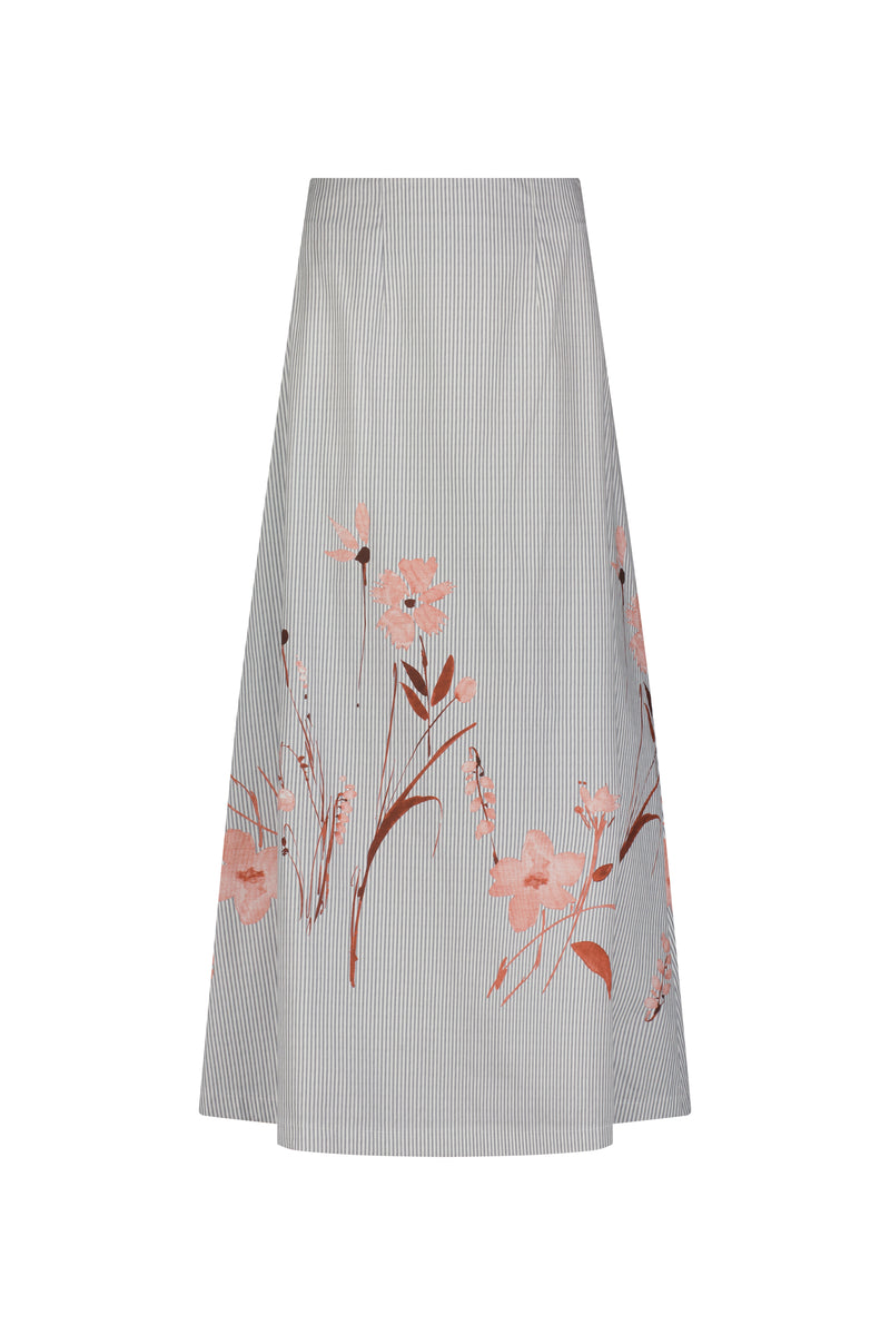 Floral Striped Cotton A-Line Skirt