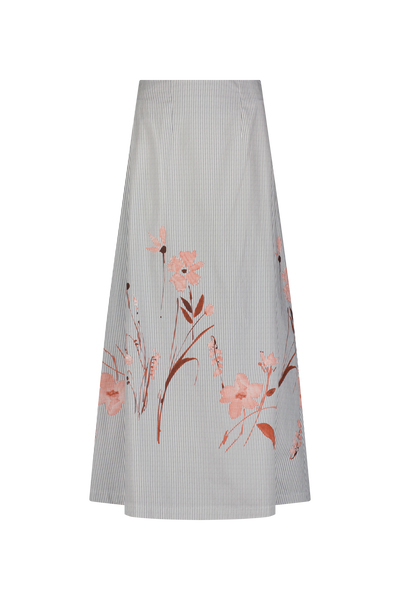 Floral Striped Cotton A-Line Skirt