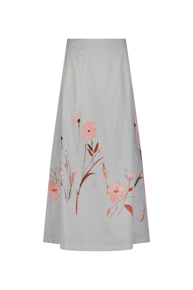 Floral Striped Cotton A-Line Skirt