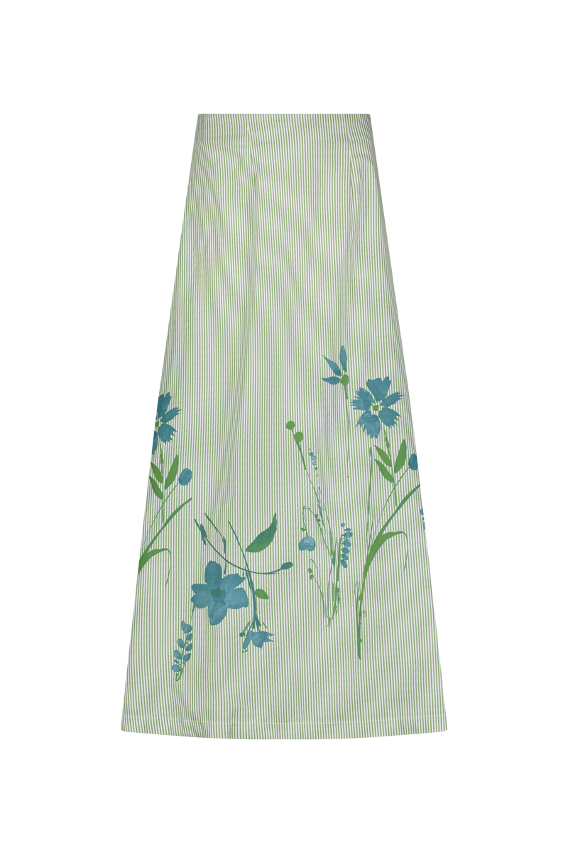 Floral Striped Cotton A-Line Skirt