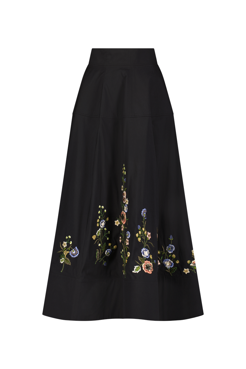 Floral Thread Embroidered Cotton Poplin Skirt