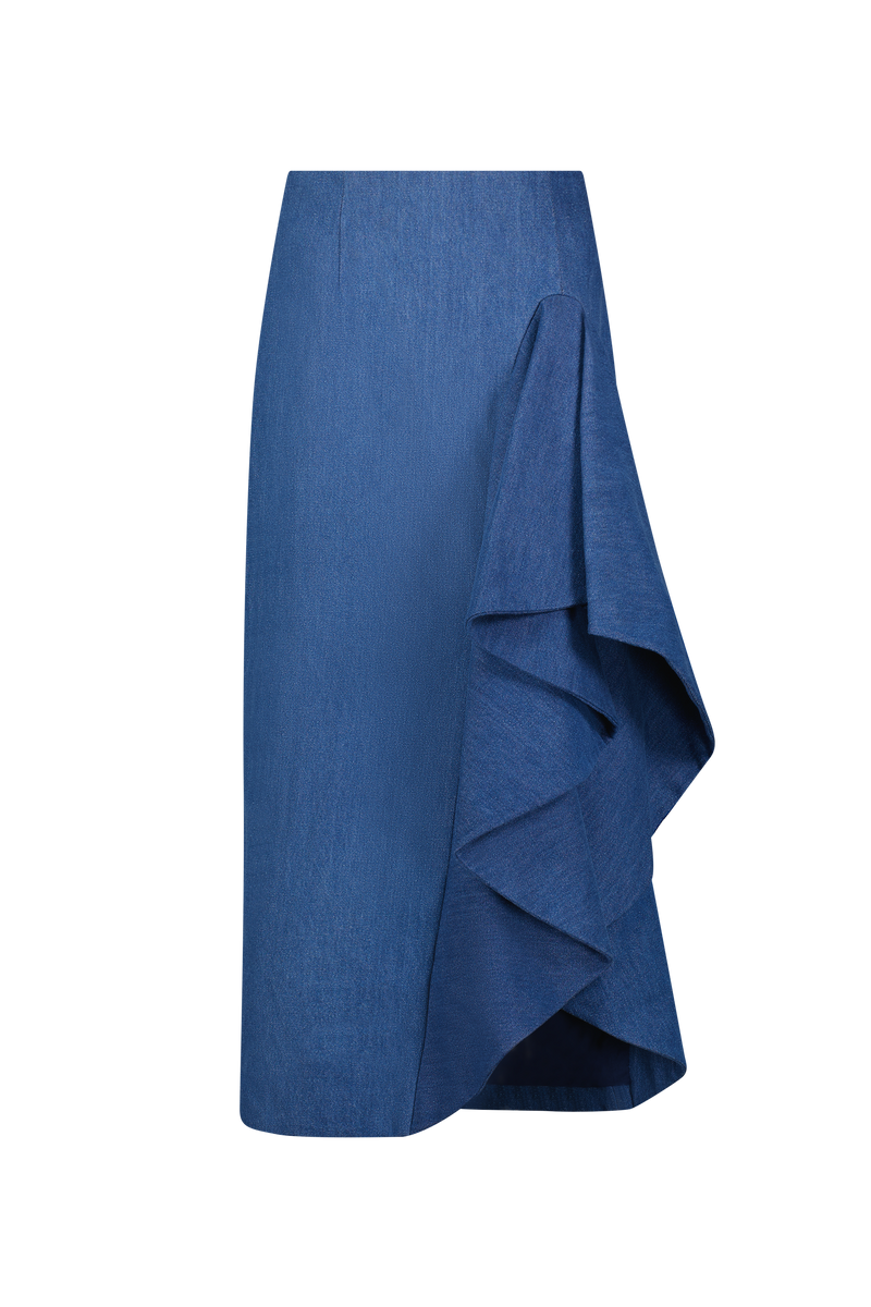 Denim Ruffle Starling Skirt
