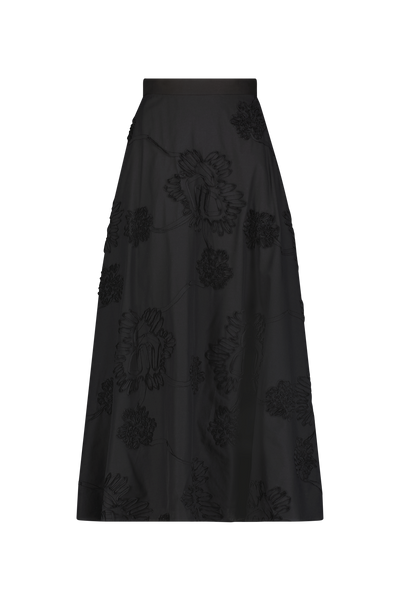 Ribbon Embroidered Cotton Full Skirt