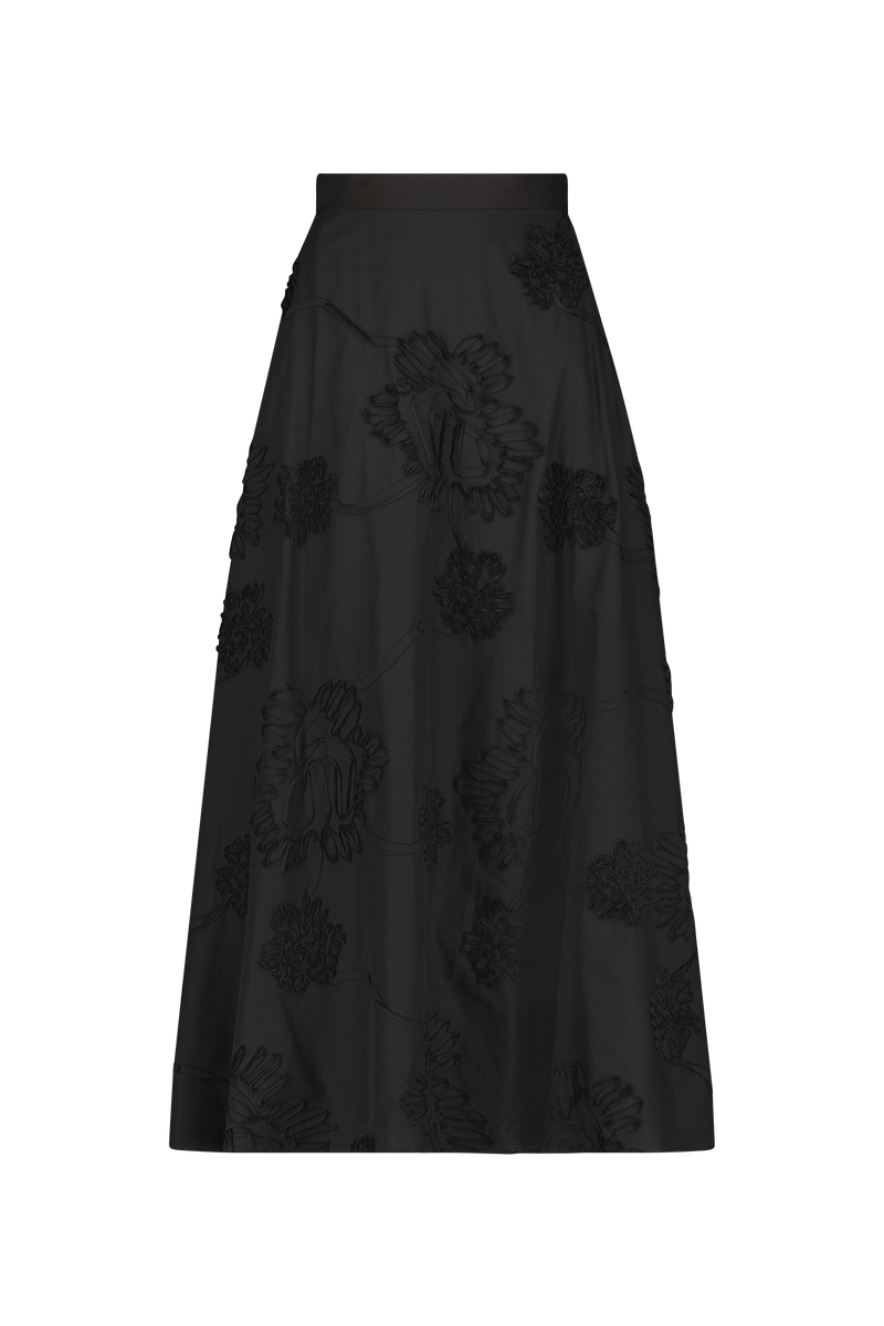 Ribbon Embroidered Cotton Full Skirt
