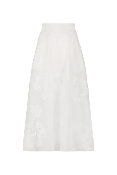 Ribbon Embroidered Cotton Full Skirt