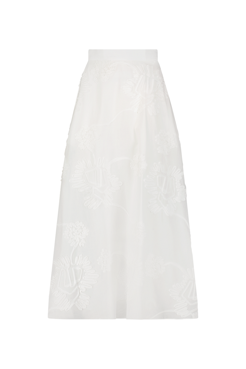 Ribbon Embroidered Cotton Full Skirt
