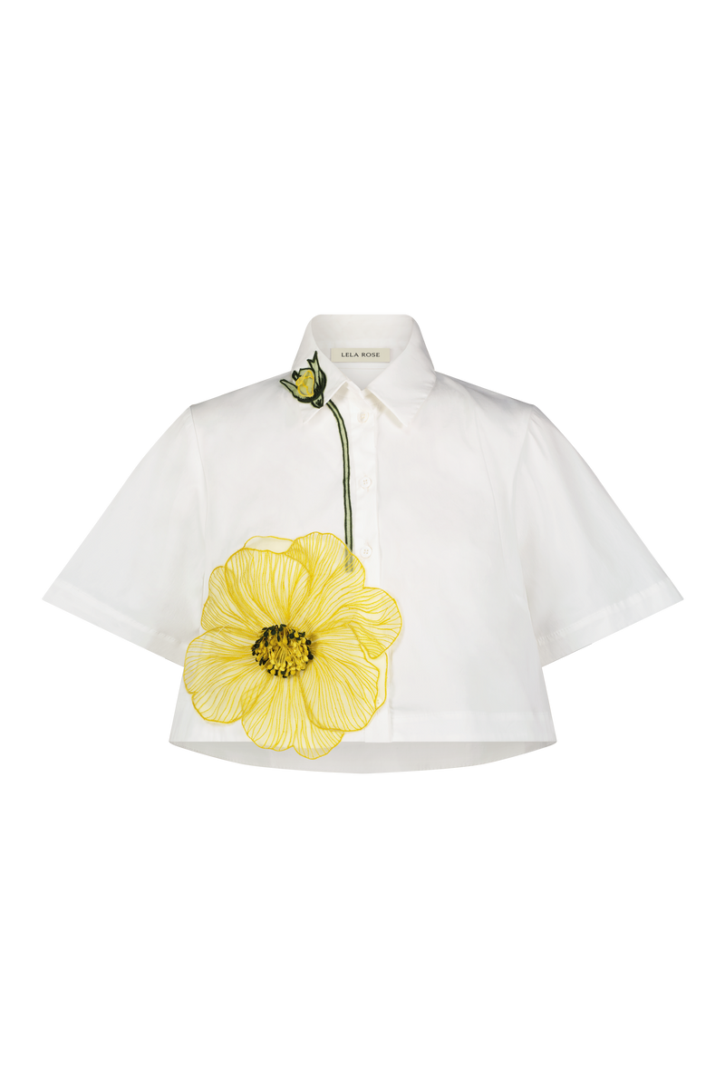 Peony Embroidered Cotton Poplin Cropped Shirt