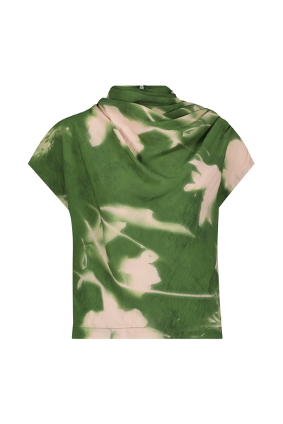 Abstract Floral Crepe Draped Top