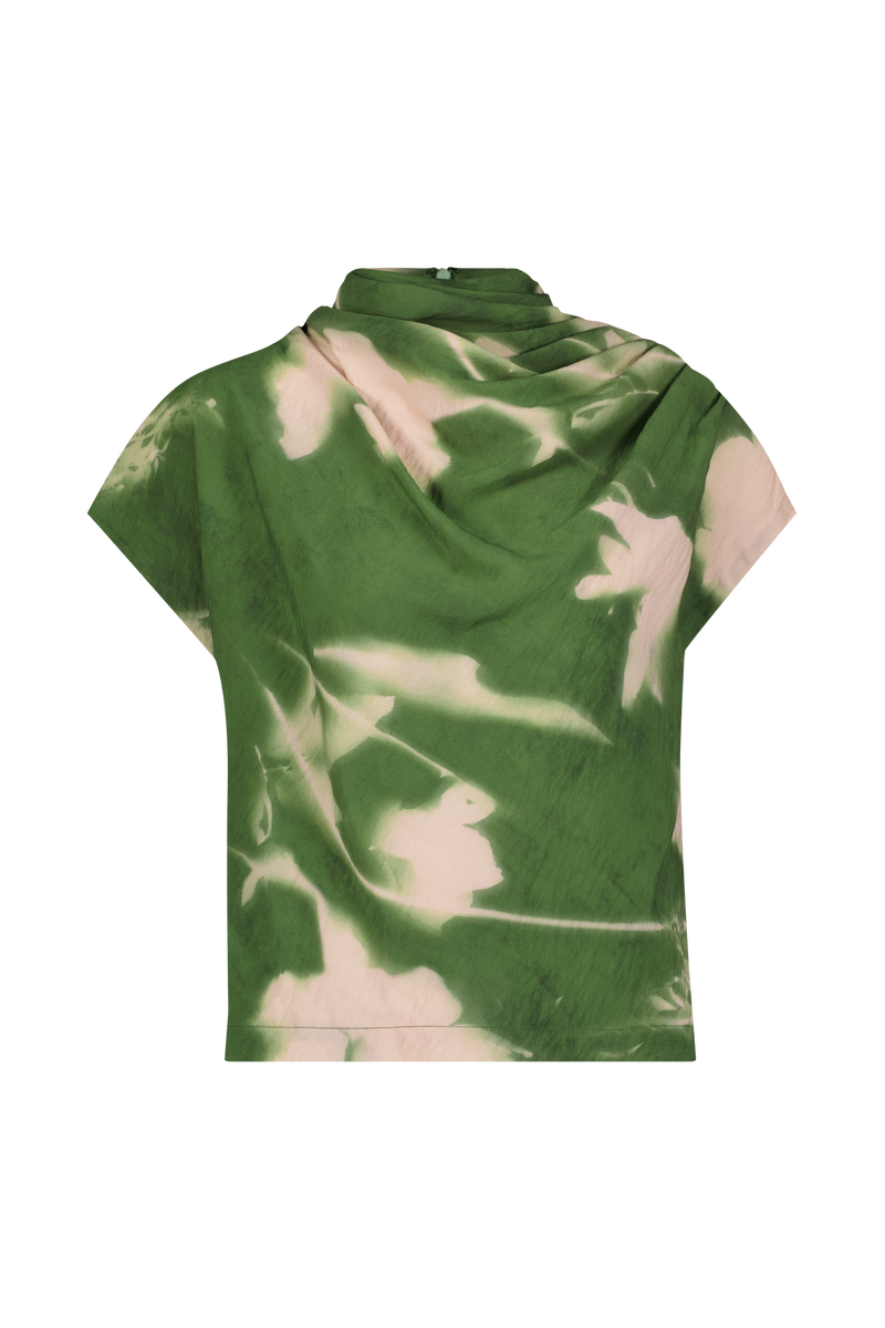 Abstract Floral Crepe Draped Top