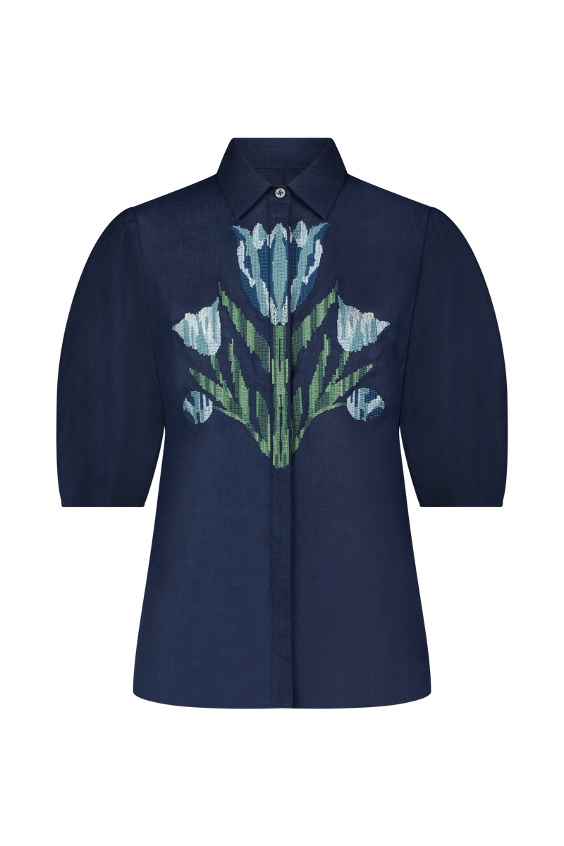 Tulip Embroidered Linen Skylark Shirt