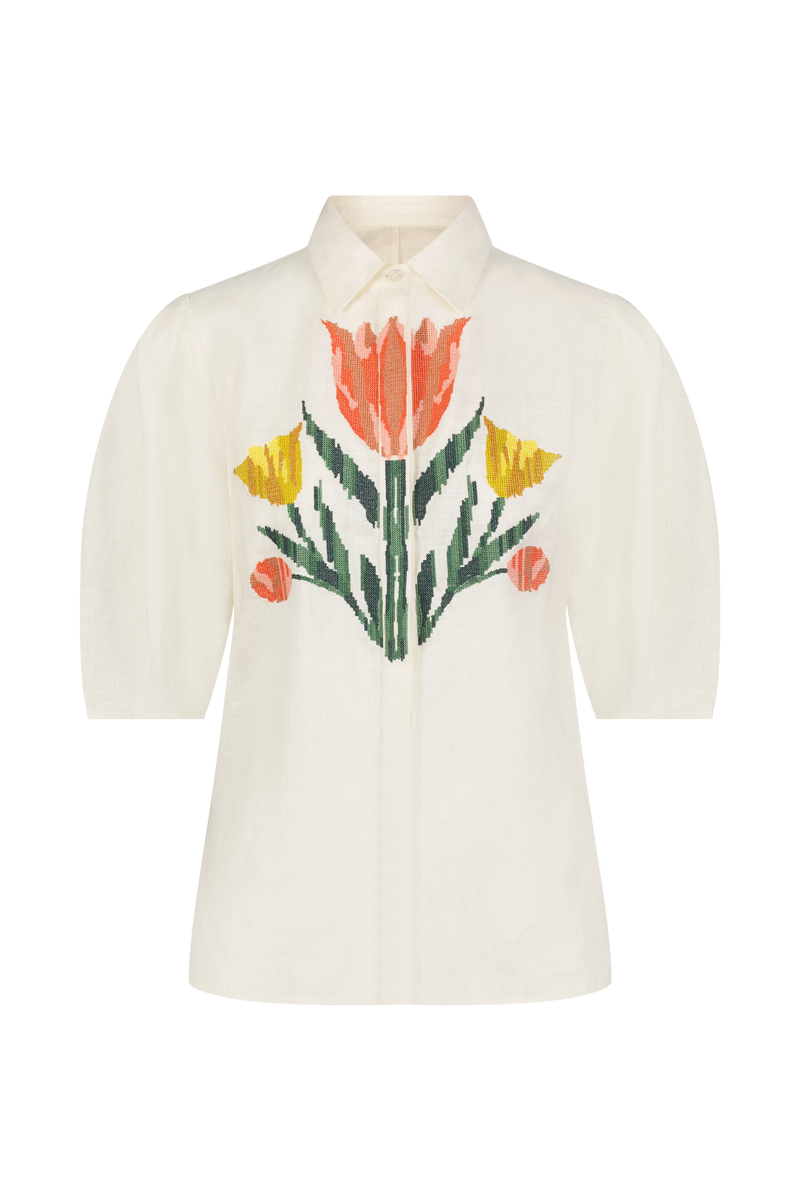 Tulip Embroidered Linen Skylark Shirt