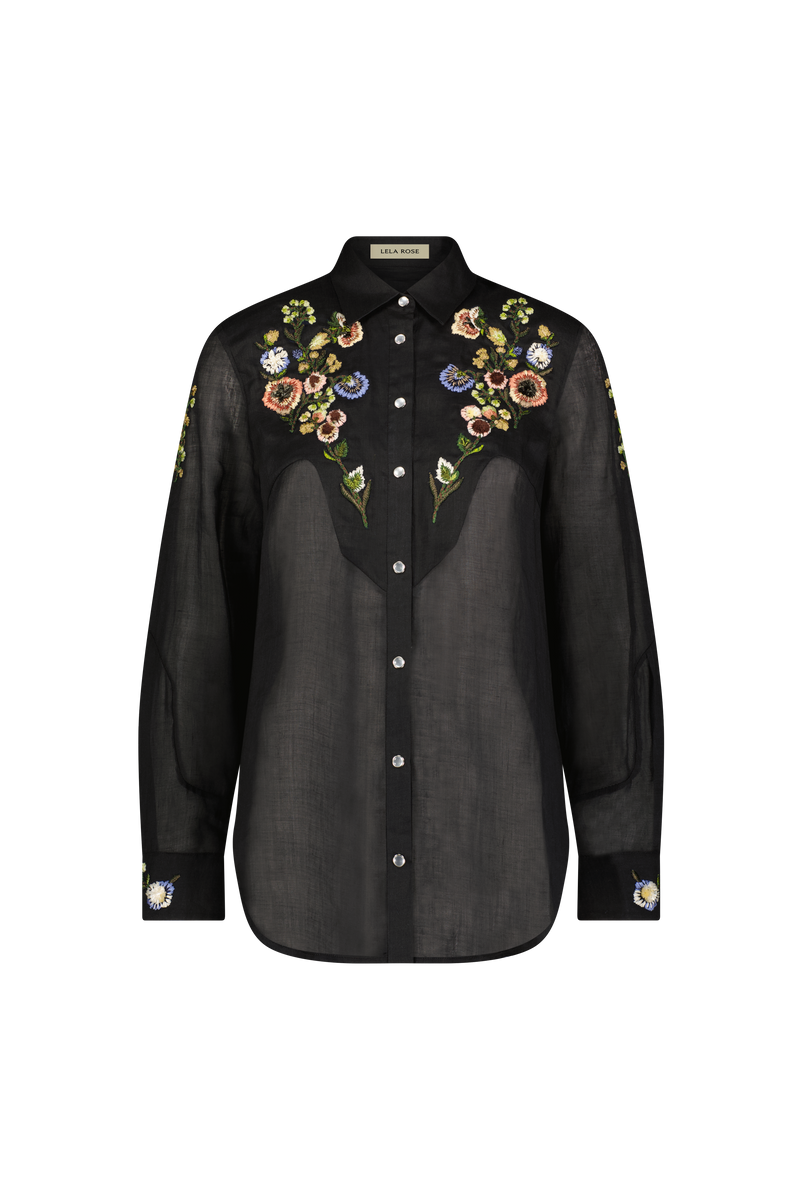 Floral Thread Embroidered Cotton Shirt