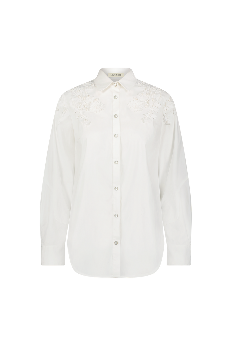 Porcelain Floral Embroidered Cotton Poplin Shirt