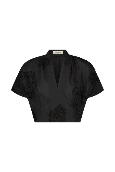 Ribbon Embroidered Cotton V-Neck Top