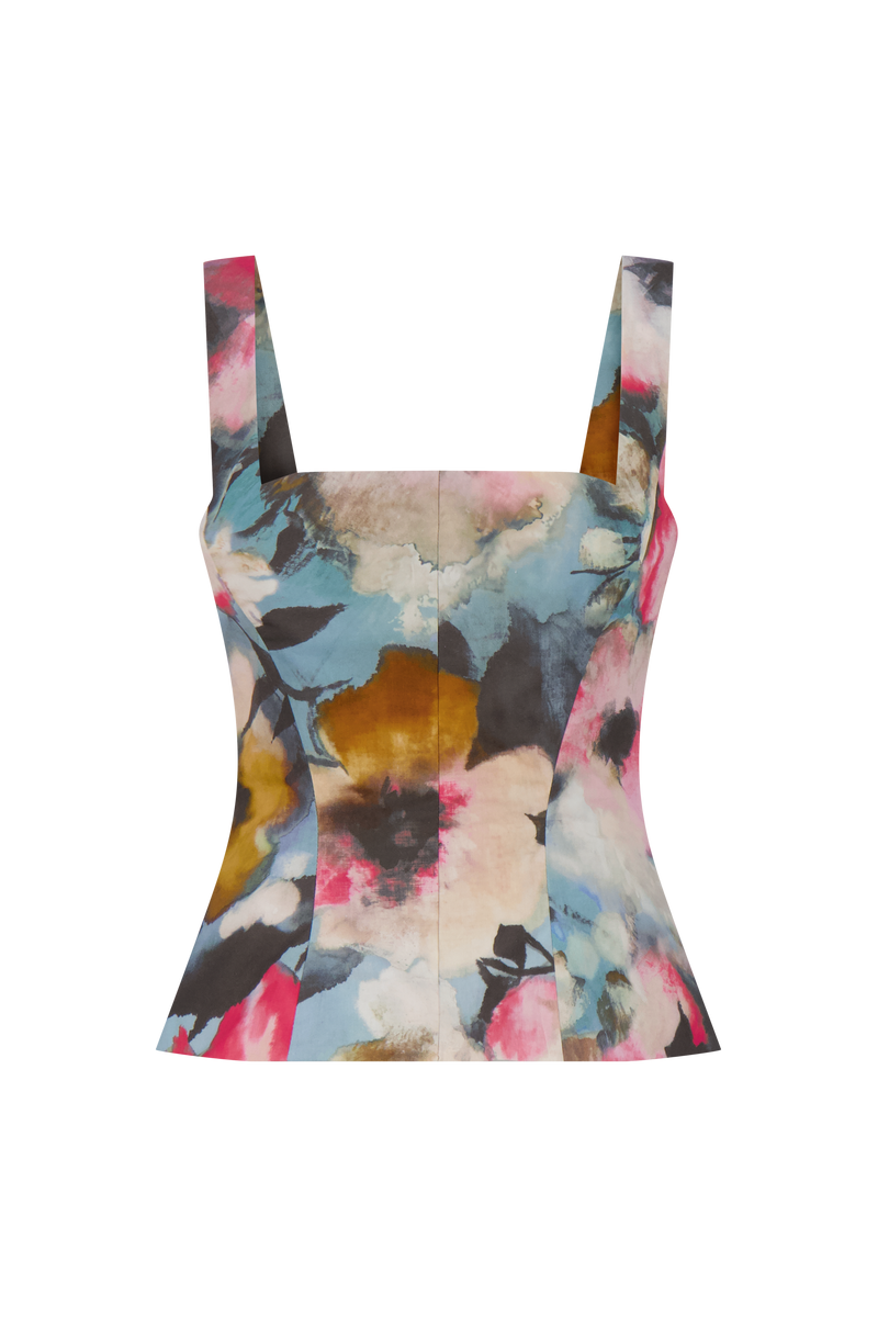 Floral Printed Cotton Scoop Neck Top