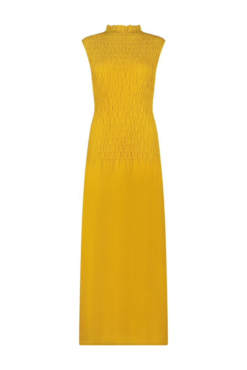 Smocked Knit Mock Neck Dress