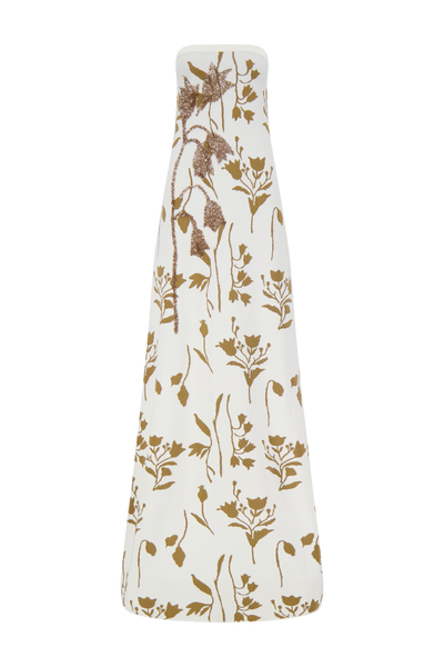 Floral Jacquard Knit Beaded Strapless Dress