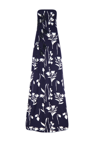Floral Jacquard Knit Beaded Strapless Dress