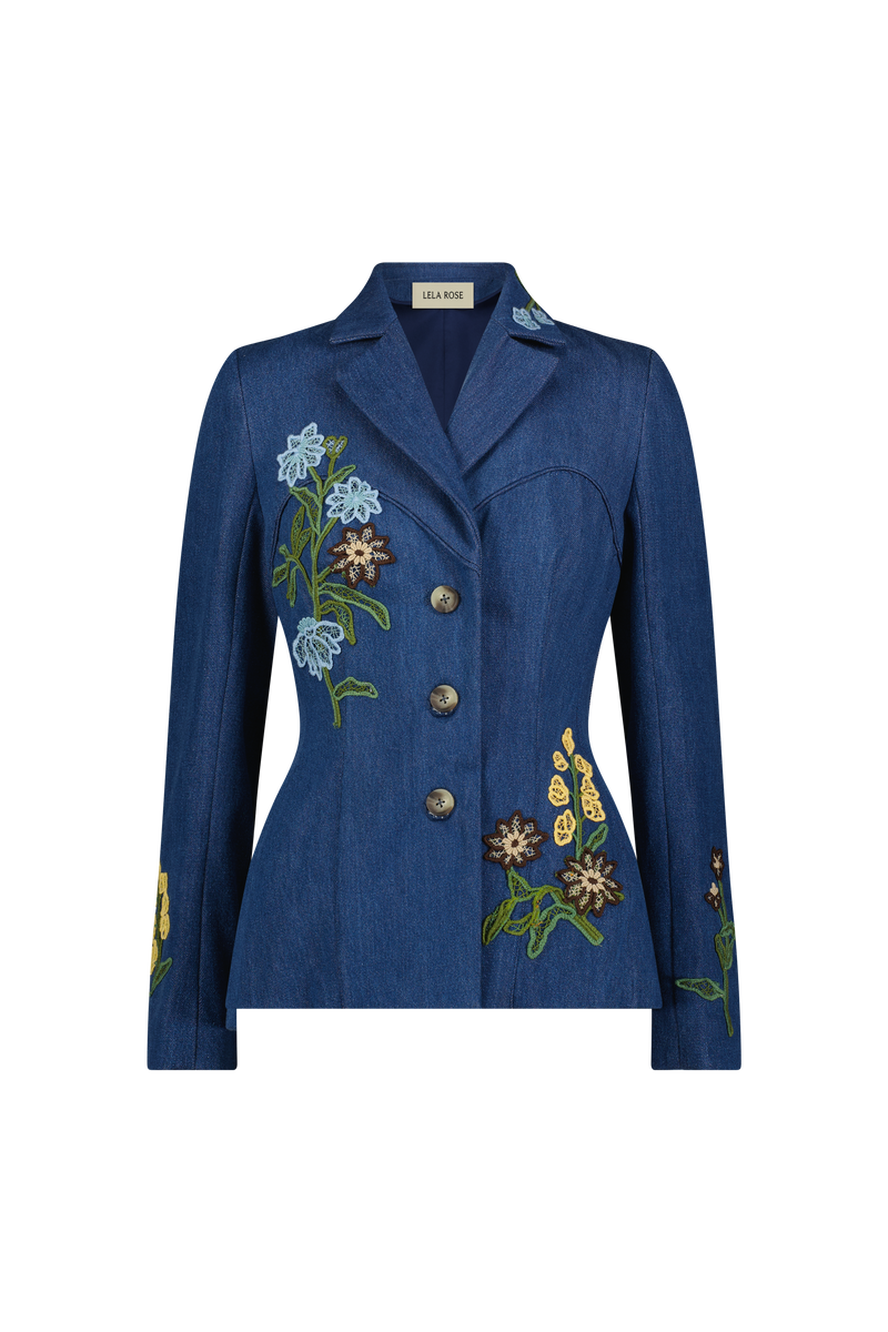 Floral Applique Denim Heron Jacket