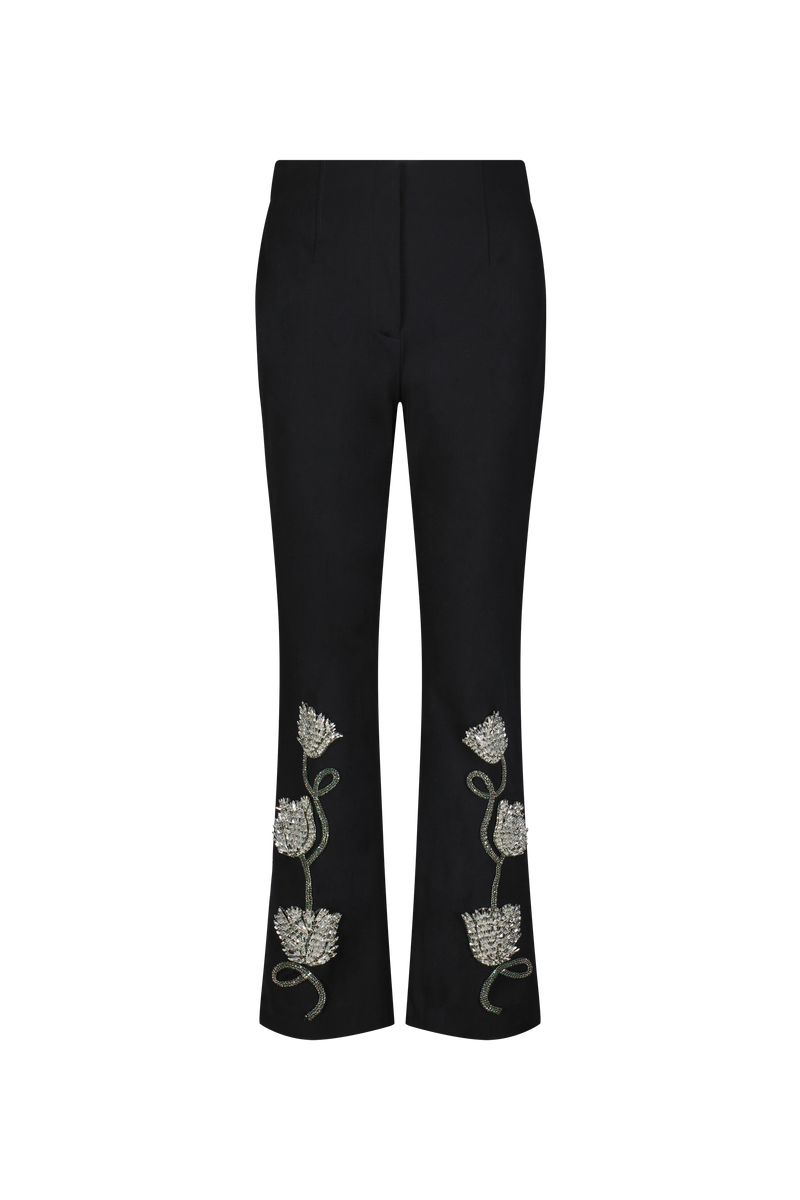 Tulip Crystal Embroidered Stretch Cotton Pant