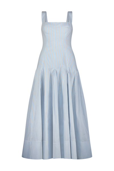 Striped Cotton Poplin Combo Godet Dress