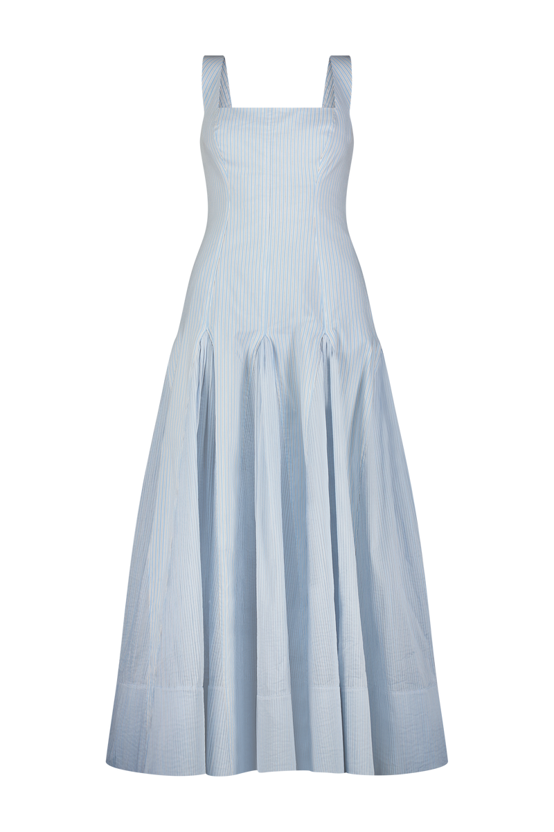 Striped Cotton Poplin Combo Godet Dress