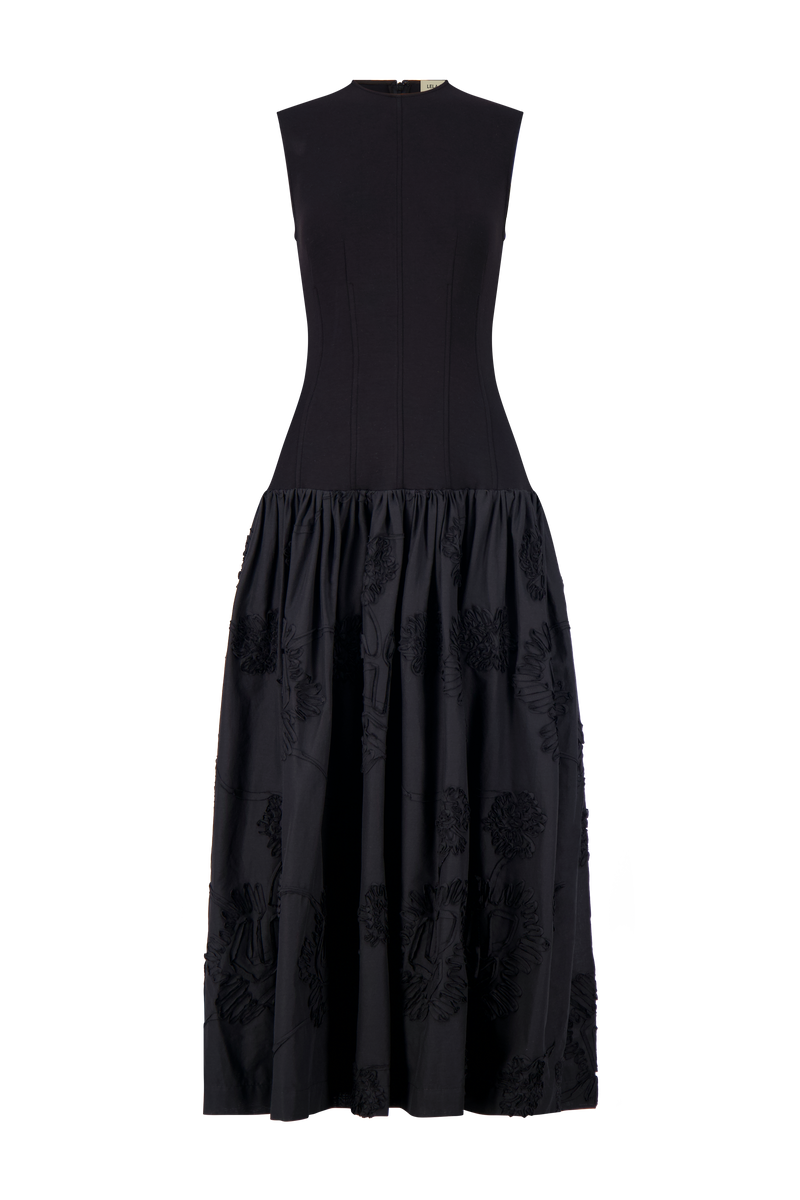 Ribbon Embroidered Cotton Combo Dress Lela Rose Ribbon Embroidered Cotton Combo Dress Lela Rose