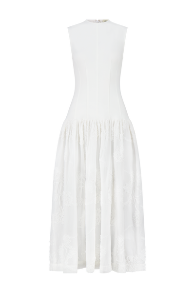 Ribbon Embroidered Cotton Combo Dress