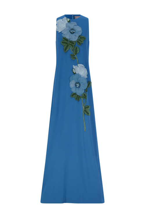 Peony Embroidered Fluid Crepe Francie Gown