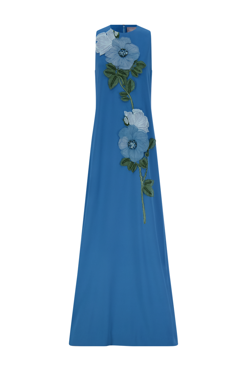Peony Embroidered Fluid Crepe Francie Gown