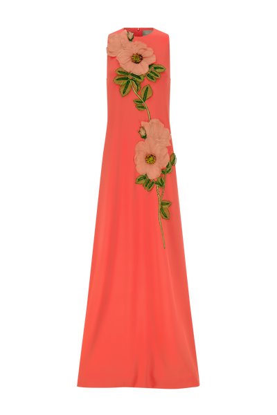 Peony Embroidered Fluid Crepe Francie Gown