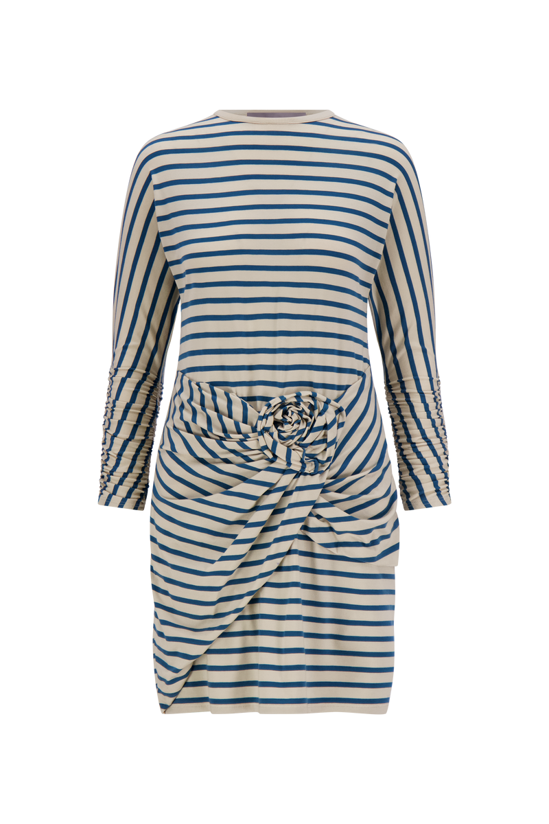 Striped Jersey Rose Ruched Dress