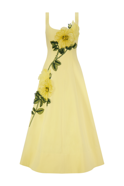 Peony Embroidered Stretch Cotton Full Dress