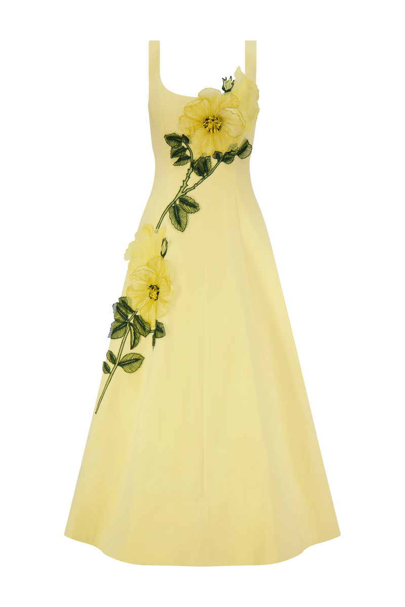 Peony Embroidered Stretch Cotton Full Dress