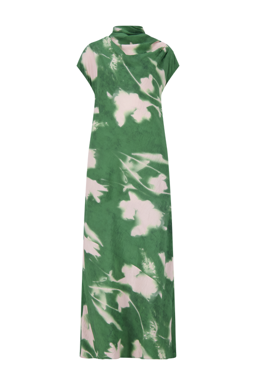 Abstract Floral Crepe Draped Gown