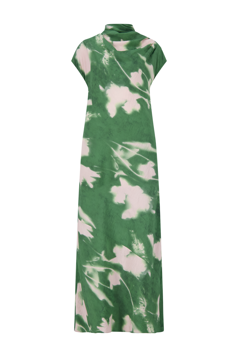 Abstract Floral Crepe Draped Gown