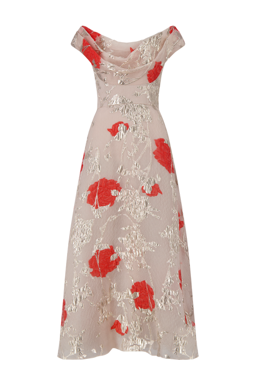 Floral Fil Coupe Draped Dress