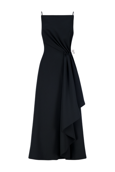 Fluid Crepe Pin Detail Draped Dress